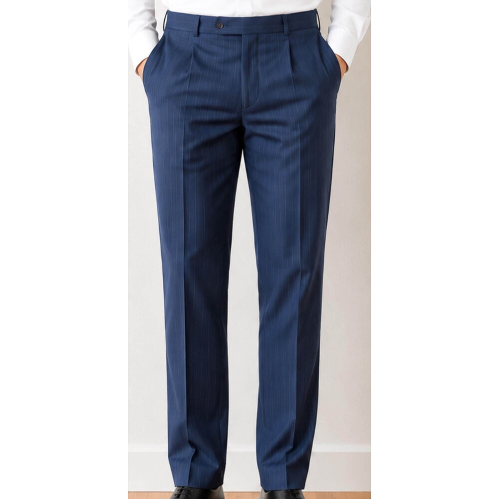 Vintage Made in Germany Navy Pinstripe Dress Pants Men Wool Blend Trousers 34x32